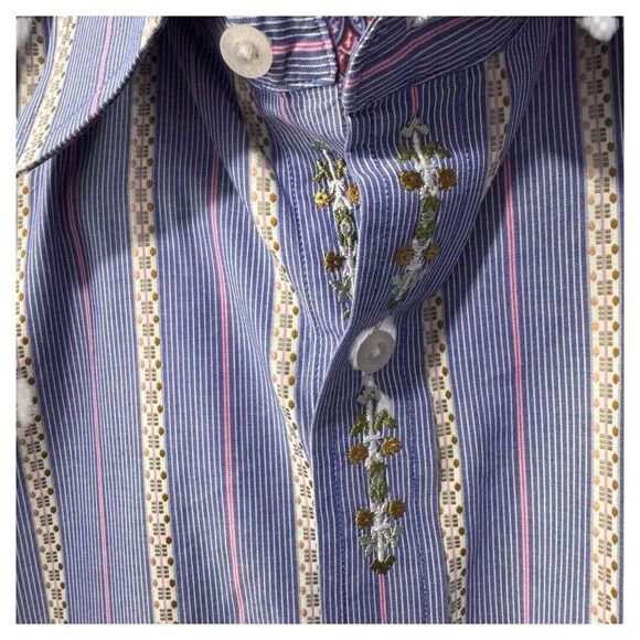 Robert Graham Shirt Mens XL Blue Embroidered Long Sleeve Button Up Flip Cuff - Picture 2 of 4